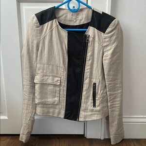 Zara Beige and Black Leather Jacket